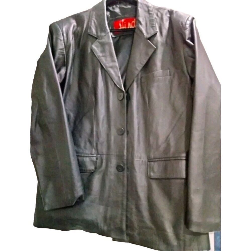 Hind Men's Black Leather Overcoat Jacket Large Smooth Quality - Picture 1 of 4